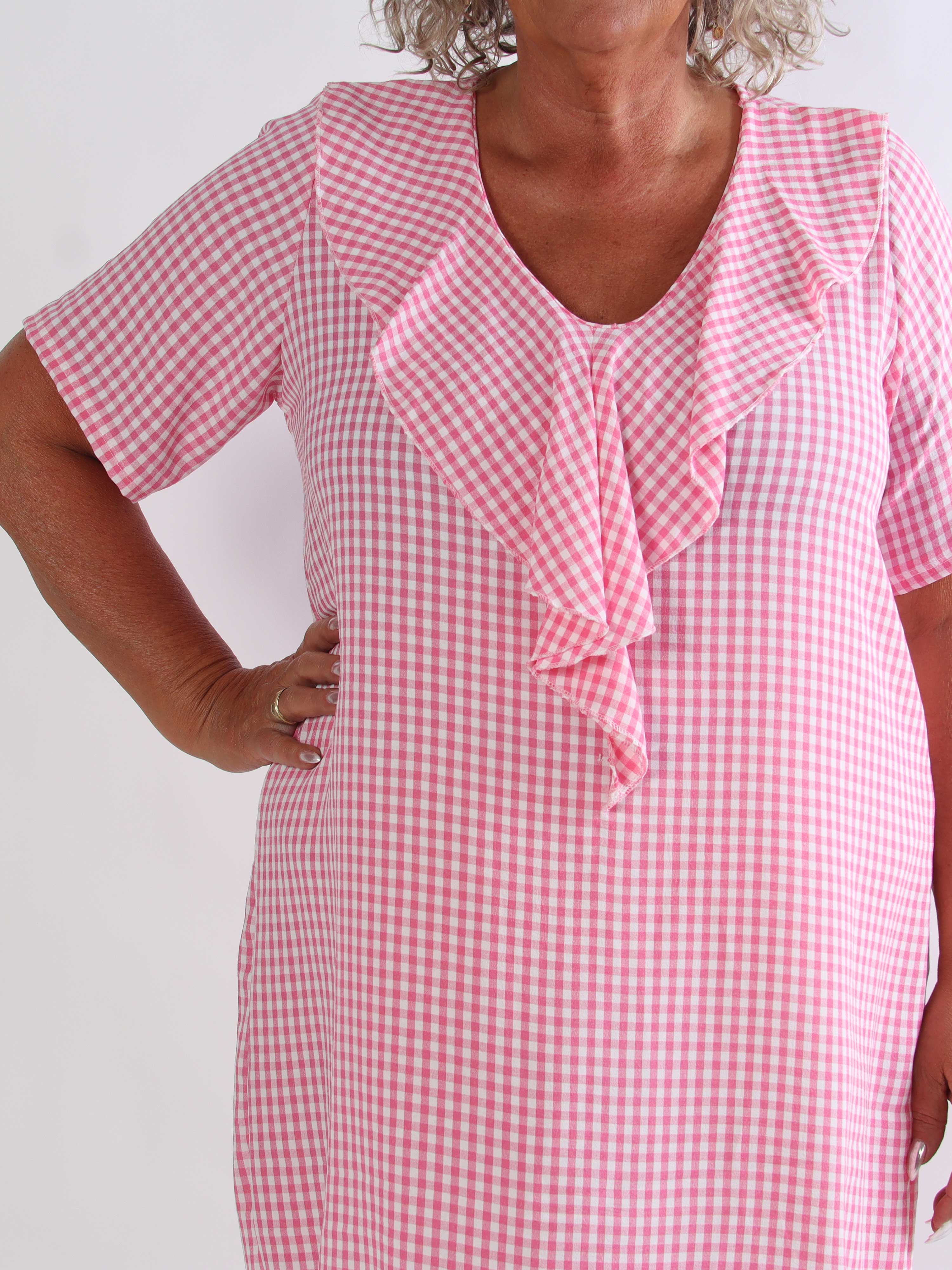 Roma - Stilfuld ternet plus size tunikakjole i let viskoseblanding